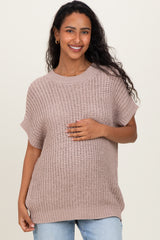 Taupe Short Sleeve Round Neck Maternity Sweater