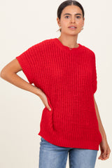 Red Short Sleeve Round Neck Sweater