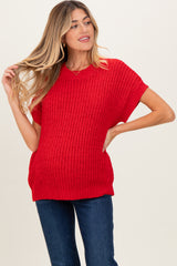 Red Short Sleeve Round Neck Maternity Sweater