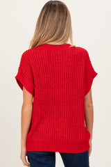Red Short Sleeve Round Neck Maternity Sweater