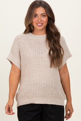Beige Short Sleeve Round Neck Maternity Sweater