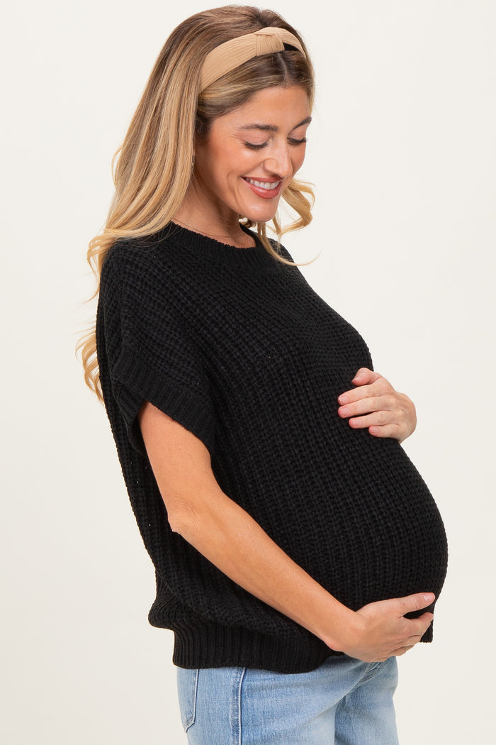 Black Short Sleeve Round Neck Maternity Sweater