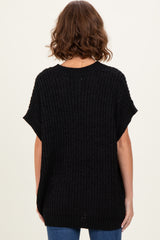Black Short Sleeve Round Neck Sweater