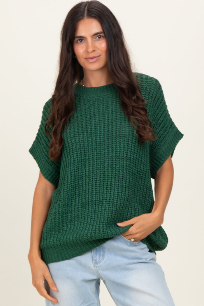 Green Short Sleeve Round Neck Maternity Sweater