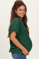 Green Short Sleeve Round Neck Maternity Sweater