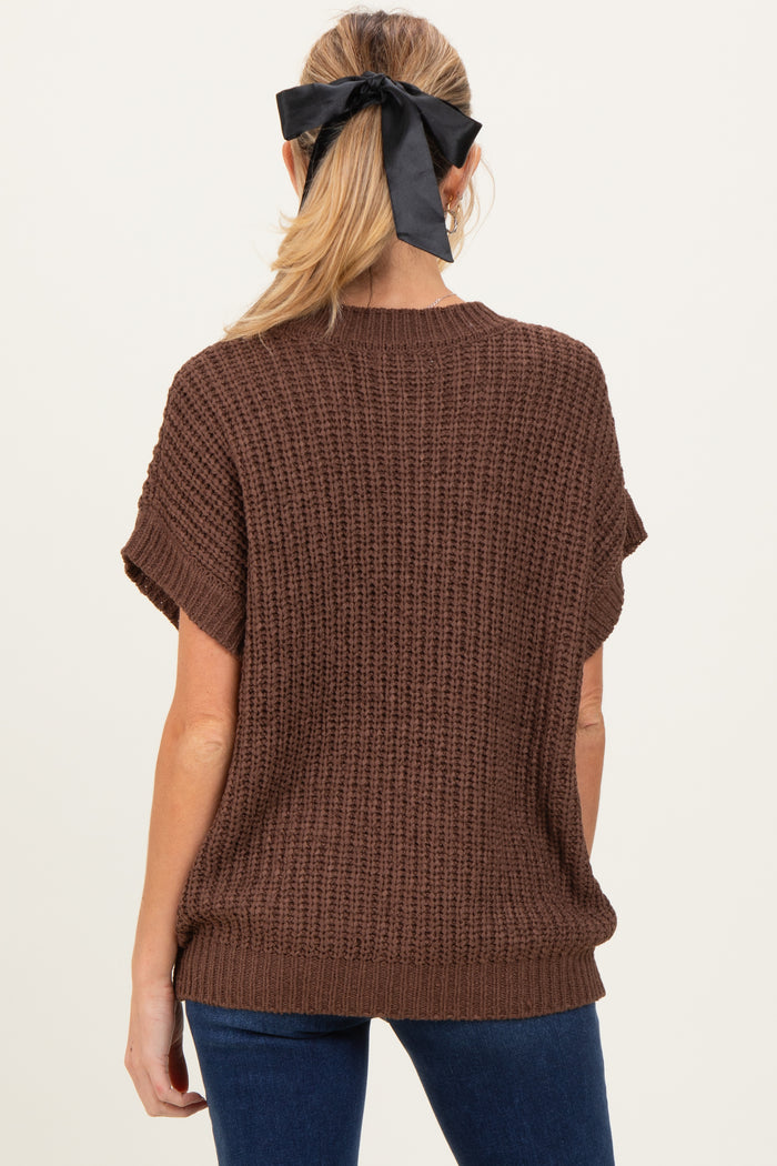 Brown Short Sleeve Round Neck Maternity Sweater