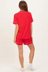 Red Short Sleeve Button Down Shirt Shorts Set