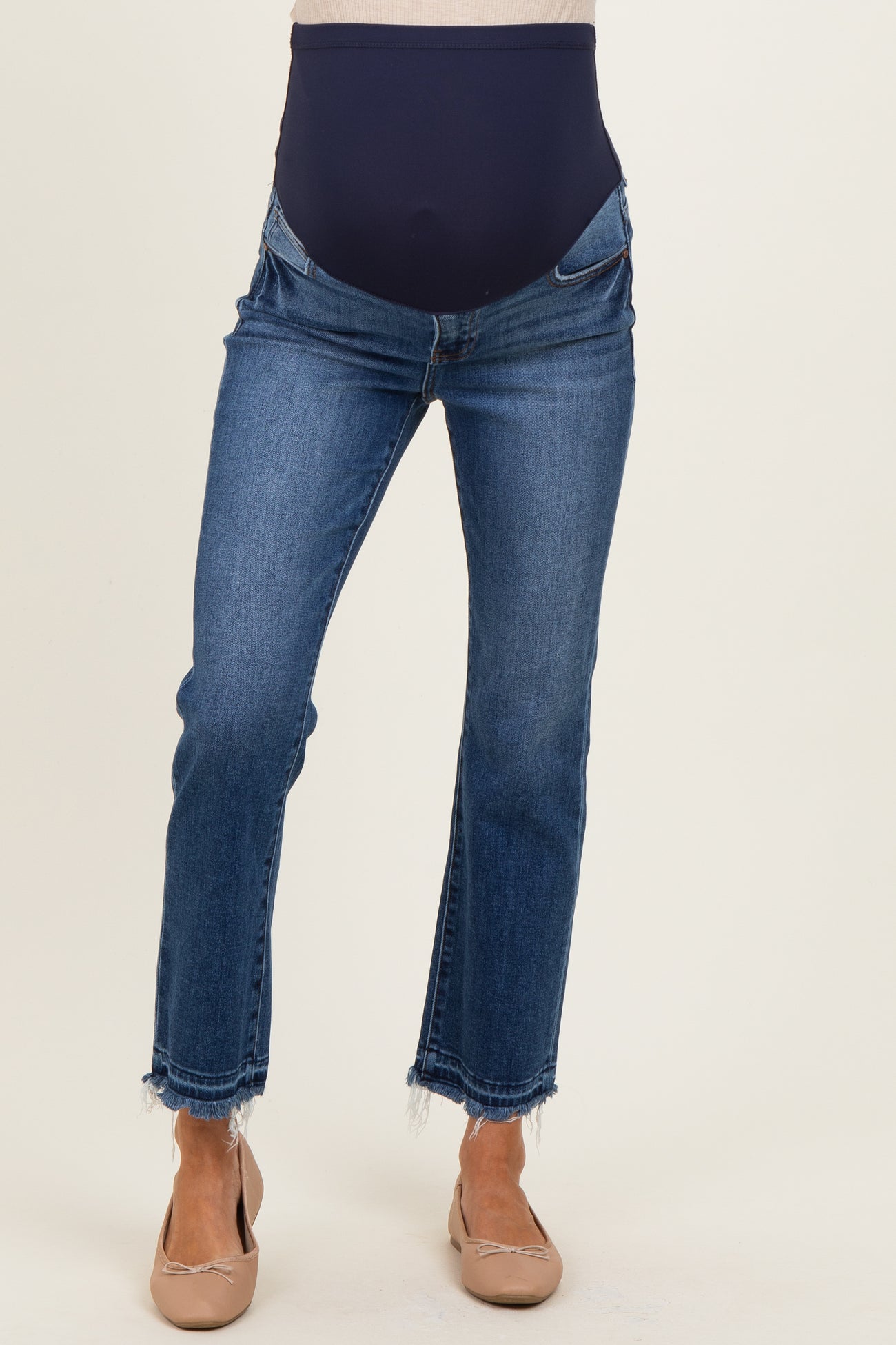 Navy Released Hem Cropped Straight Leg Maternity Jeans