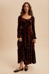 Brown Velvet Jacquard Floral Maternity Maxi Dress