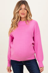 Pink Wide Neck Drop Shoulder Maternity Sweater