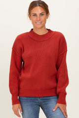 Rust Wide Neck Drop Shoulder Sweater