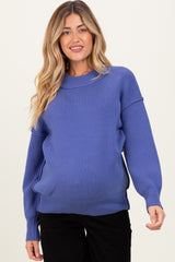 Purple Wide Neck Drop Shoulder Maternity Sweater