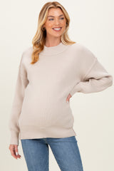 Beige Wide Neck Drop Shoulder Maternity Sweater