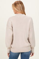 Beige Wide Neck Drop Shoulder Maternity Sweater