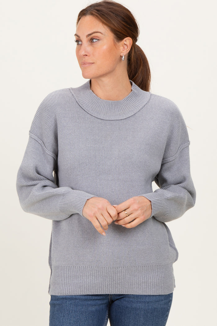 Grey Wide Neck Drop Shoulder Maternity Sweater