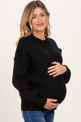 Black Wide Neck Drop Shoulder Maternity Sweater