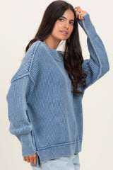 Classic Blue Washed Side Slit Oversized Sweater