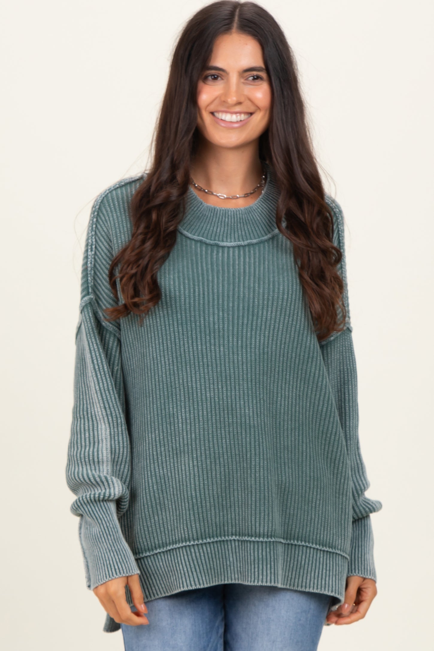 Jade Washed Side Slit Oversized Maternity Sweater