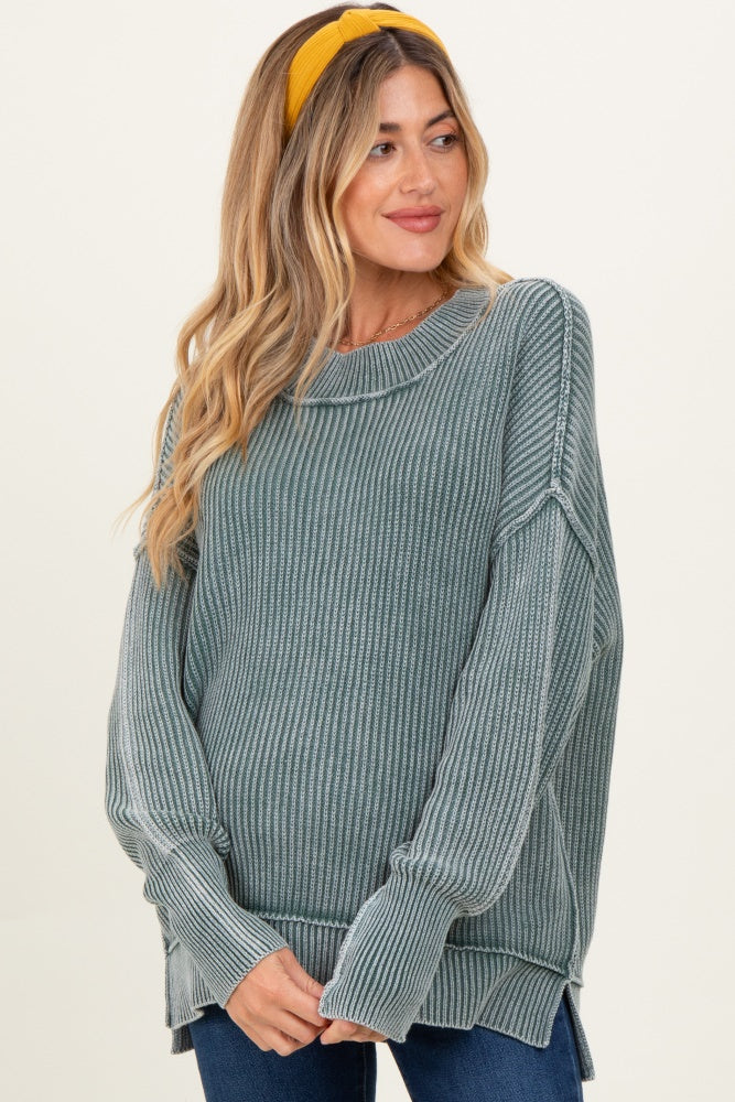 Jade Washed Side Slit Oversized Maternity Sweater