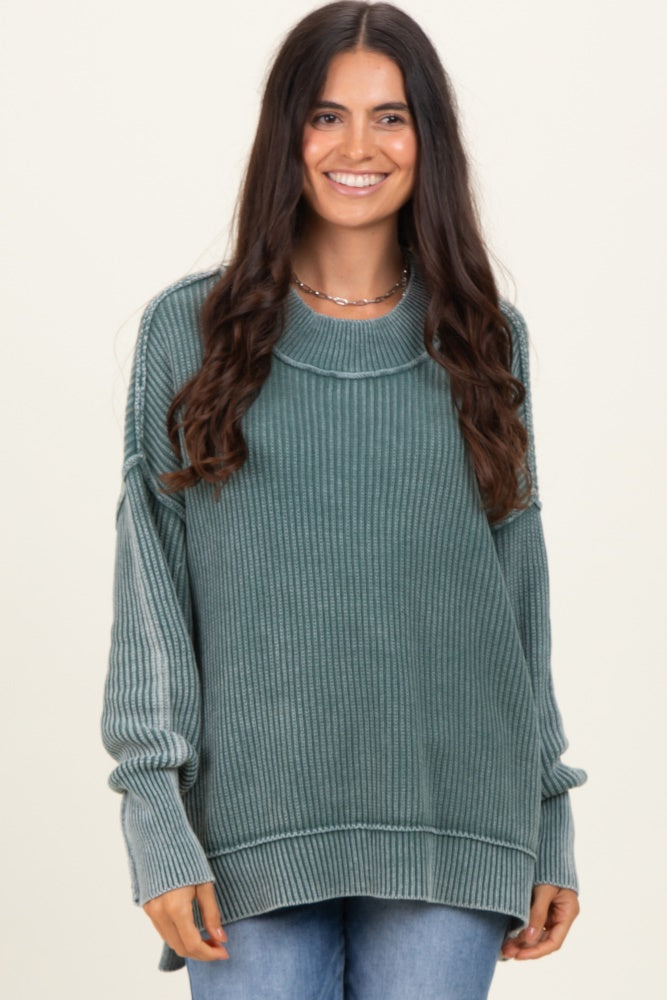Jade Washed Side Slit Oversized Maternity Sweater