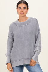 Grey Washed Side Slit Oversized Sweater
