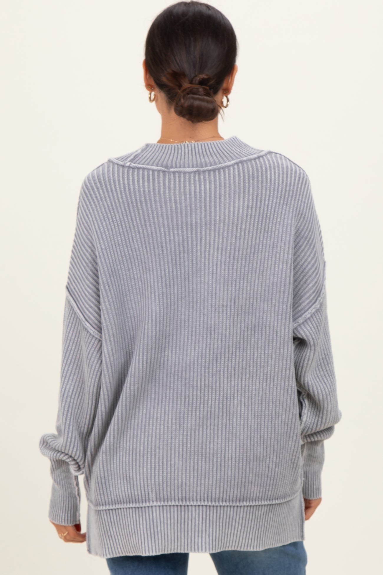 Grey Washed Side Slit Oversized Sweater