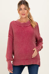 Burgundy Washed Side Slit Oversized Maternity Sweater