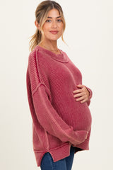 Burgundy Washed Side Slit Oversized Maternity Sweater
