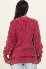 Burgundy Washed Side Slit Oversized Sweater
