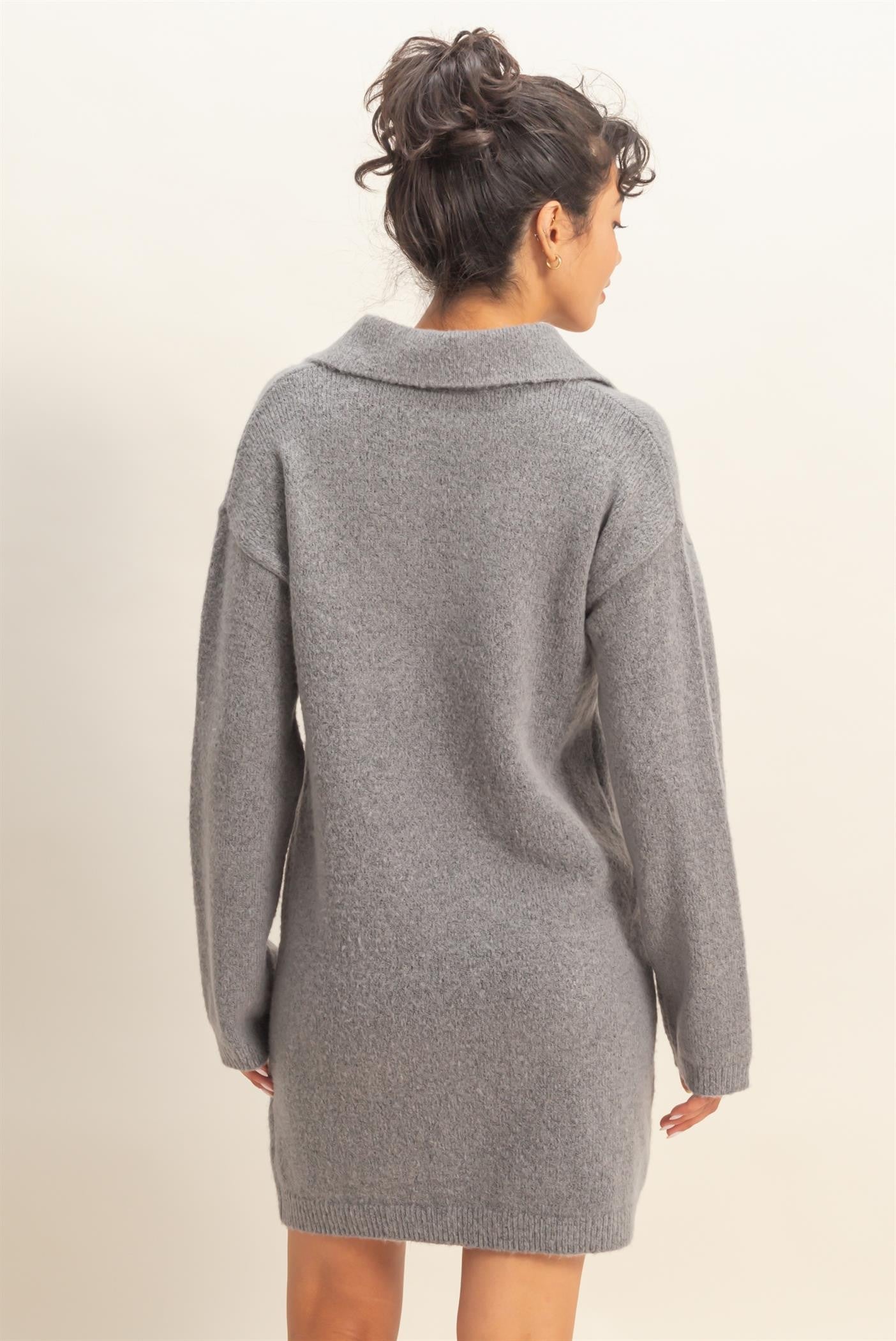 Heather Grey Long Sleeve Polo Sweater Dress