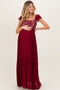 Burgundy Chiffon Sequin Bodice Maternity Maxi Dress