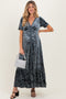 Blue Grey Velvet Floral Button Down Maternity Maxi Dress