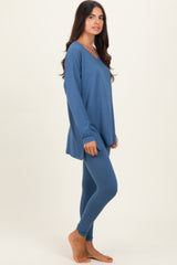 Blue Brushed Knit Oversized Top and Legging Set