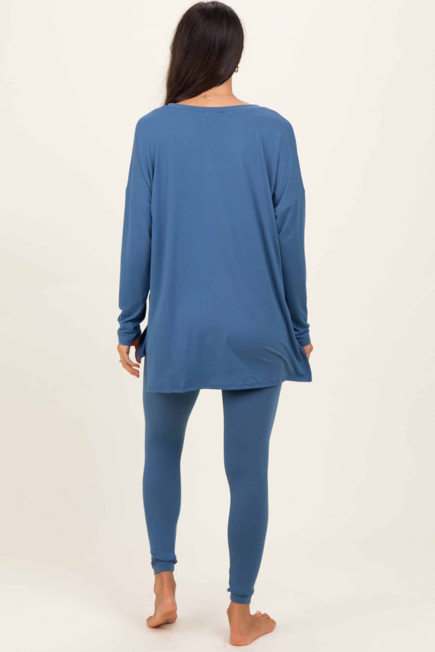 Blue Brushed Knit Oversized Top and Legging Set