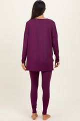 Plum Brushed Knit Oversized Top and Legging Set