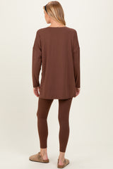 Brown Brushed Knit Maternity Oversized Top and Legging Set