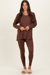 Brown Brushed Knit Oversized Top and Legging Set