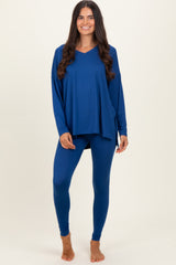 Navy Brushed Knit Maternity Oversized Top and Legging Set
