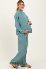 Jade Textured Rib Mock Neck Long Sleeve Pants Maternity Set