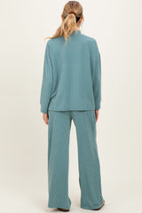 Jade Textured Rib Mock Neck Long Sleeve Pants Maternity Set