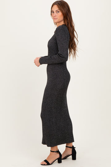 Black Shimmer Ribbed Knit Maxi Dress
