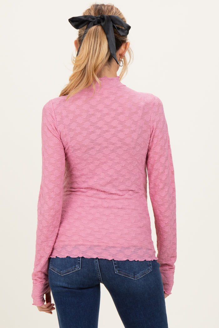 Mauve Thumbhole Sleeves Mock Neck Lace Maternity Top