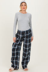 Navy Plaid Wide Leg Maternity Lounge Pants