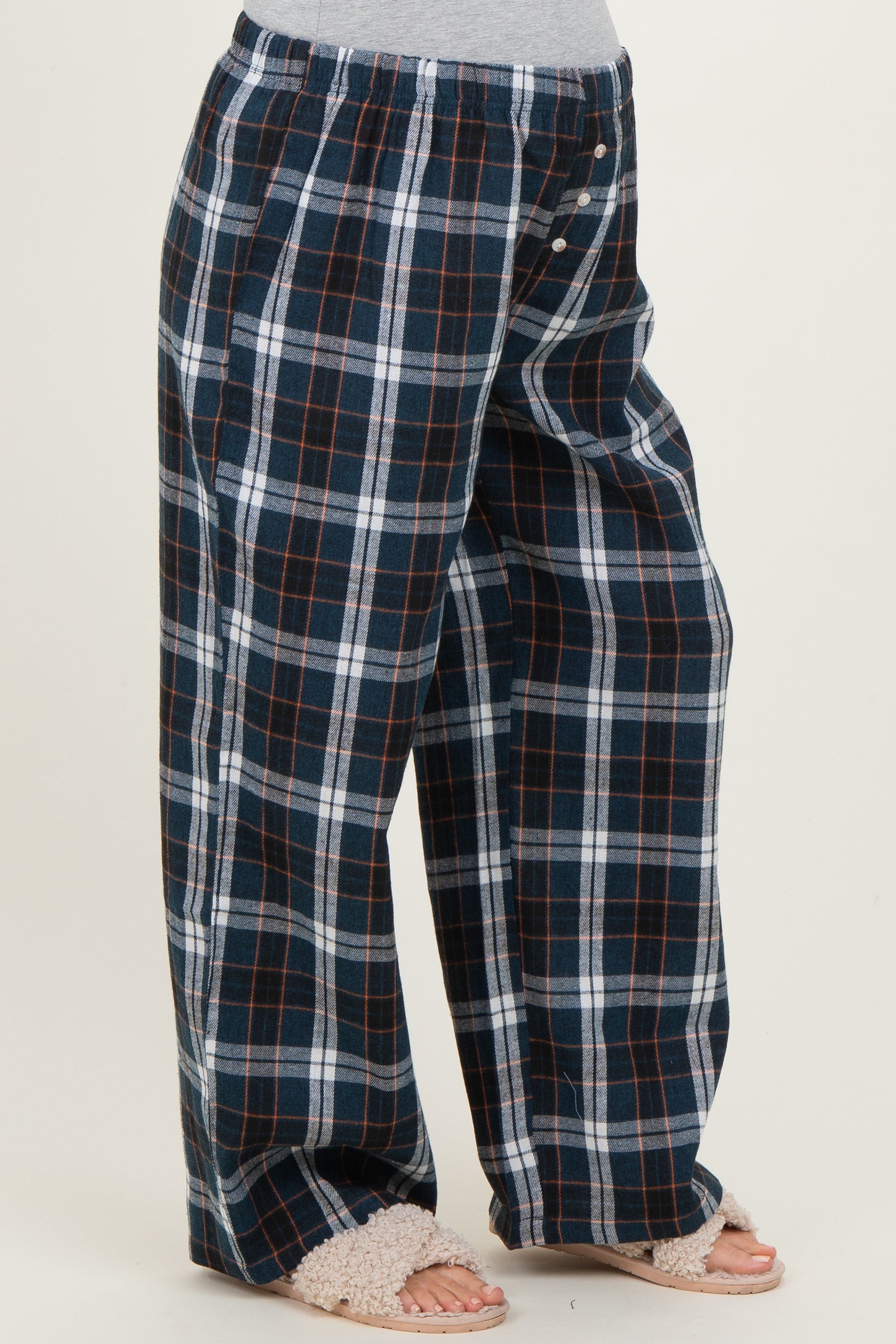 Navy Plaid Wide Leg Maternity Lounge Pants