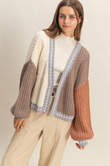 Cream/Mocha Oversized Color Block Cardigan