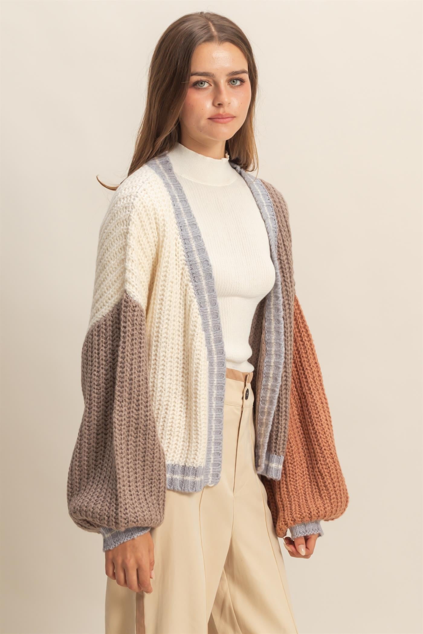 Cream/Mocha Oversized Color Block Cardigan