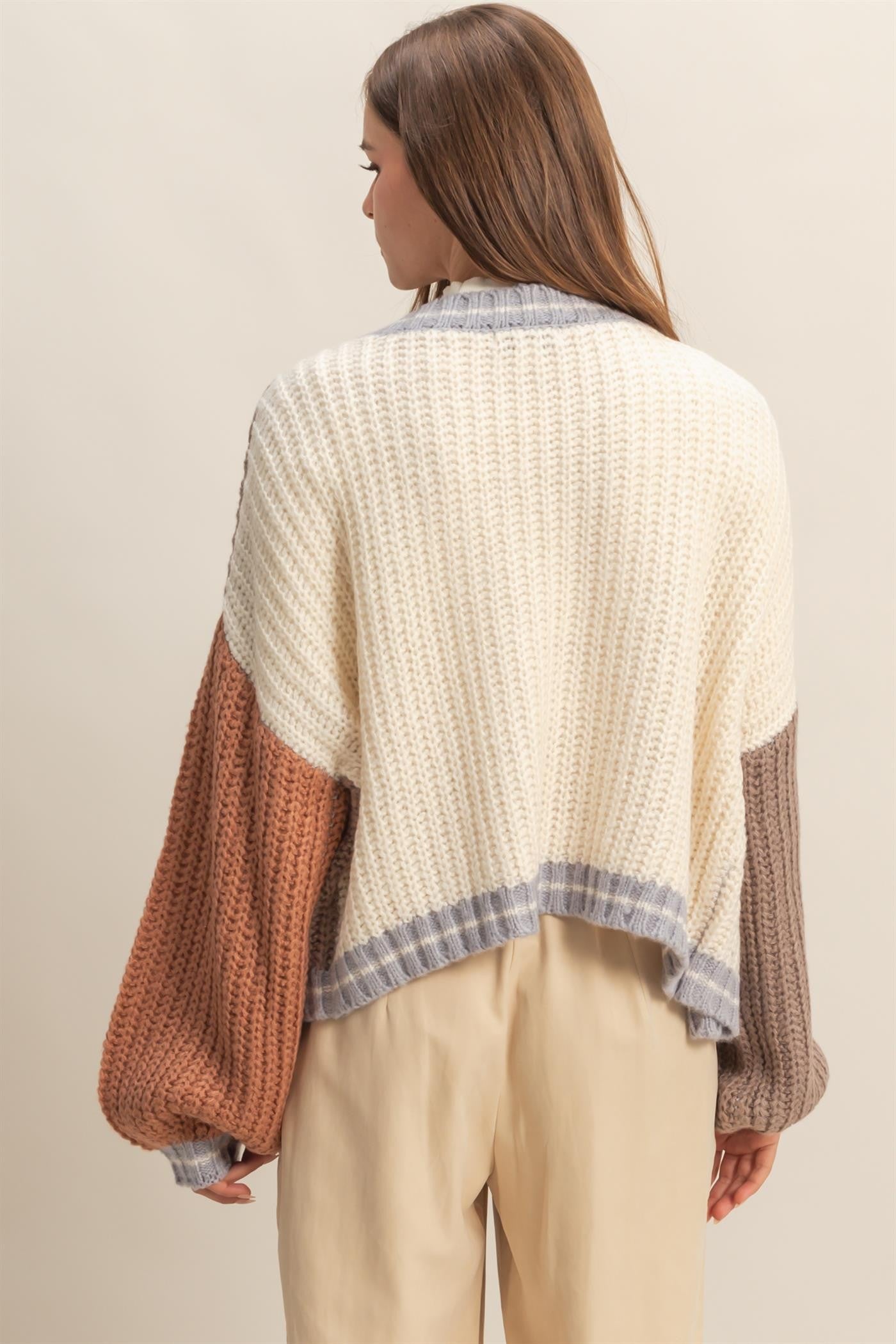 Cream/Mocha Oversized Color Block Cardigan