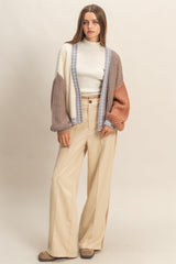Cream/Mocha Oversized Color Block Cardigan