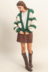 Green Oversized Cloud Pattern Knit Cardigan
