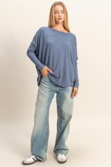 Navy Relaxed Fit Dolman Long Sleeve Top